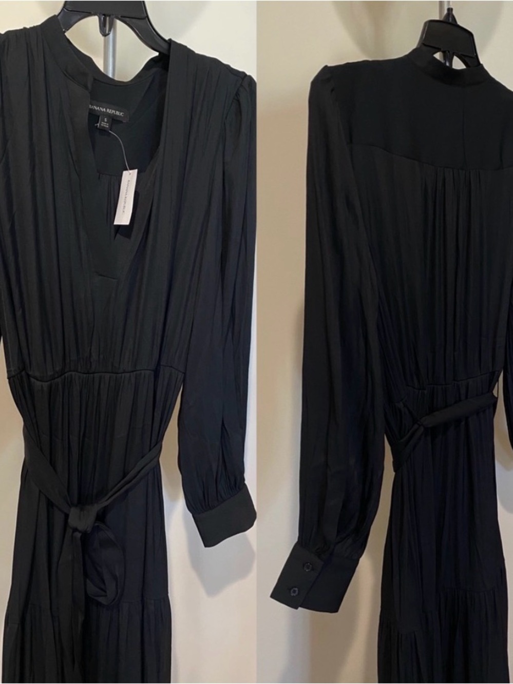 Banana Republic Satin Black Maxi Dress with Long Sleeves - Picture 5 of 6